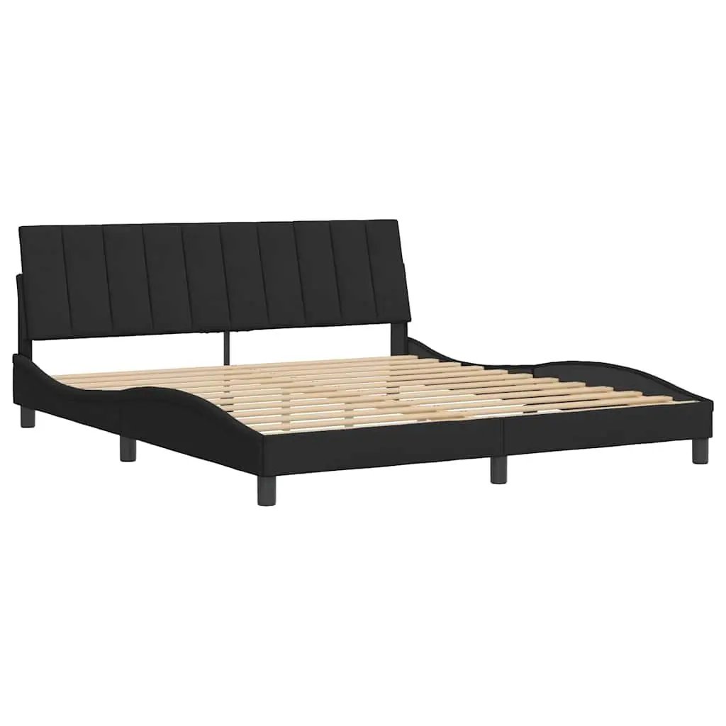 Velvet Black King Bed Frame 180x200 cm with Slatted Base and Foam Headboard for Bedroom