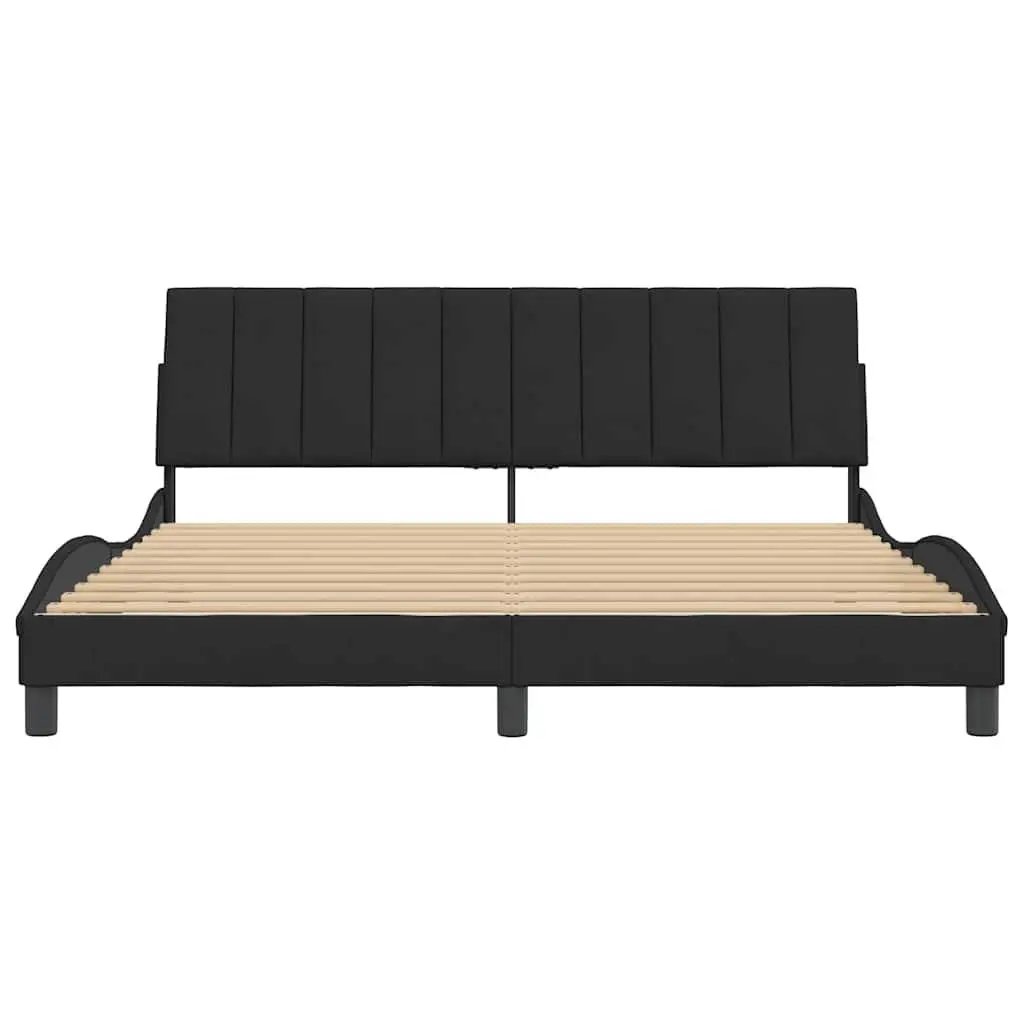 Velvet Black King Bed Frame 180x200 cm with Slatted Base and Foam Headboard for Bedroom