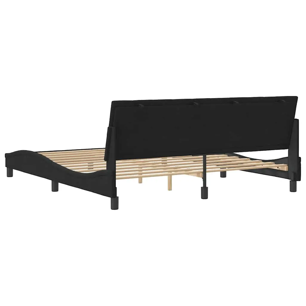 Velvet Black King Bed Frame 180x200 cm with Slatted Base and Foam Headboard for Bedroom