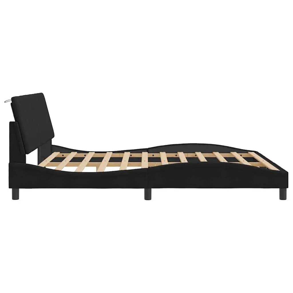 Velvet Black King Bed Frame 180x200 cm with Slatted Base and Foam Headboard for Bedroom