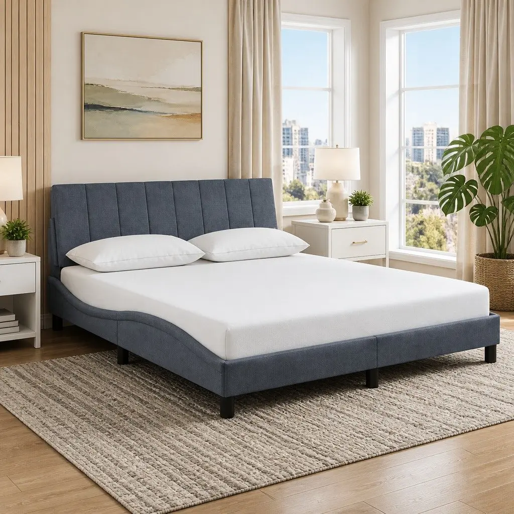 Queen Bed Frame with Headboard Velvet Grey Modern Bedroom Furniture 152x203cm