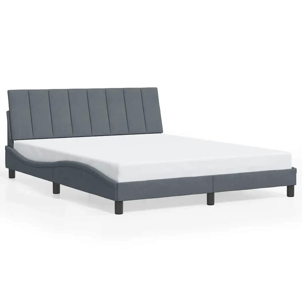 Queen Bed Frame with Headboard Velvet Grey Modern Bedroom Furniture 152x203cm