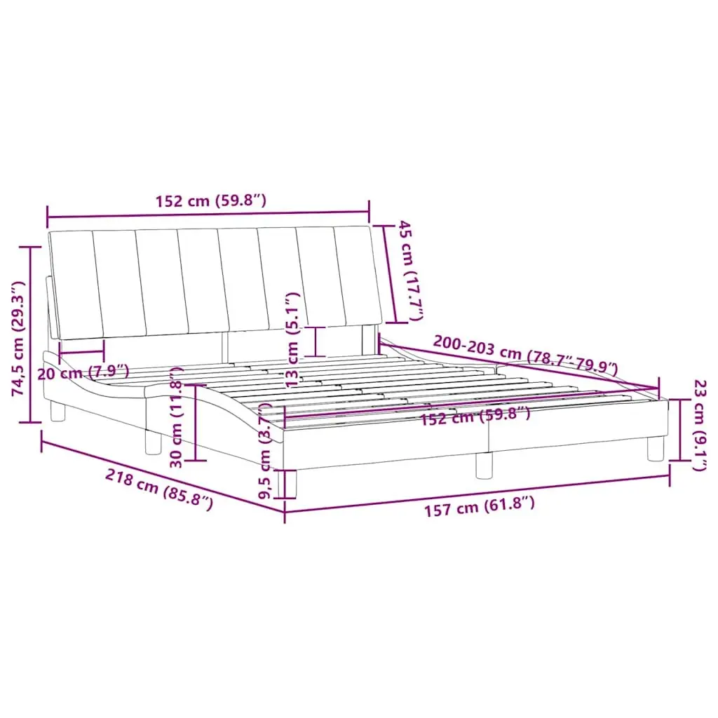 Queen Bed Frame with Headboard Velvet Grey Modern Bedroom Furniture 152x203cm