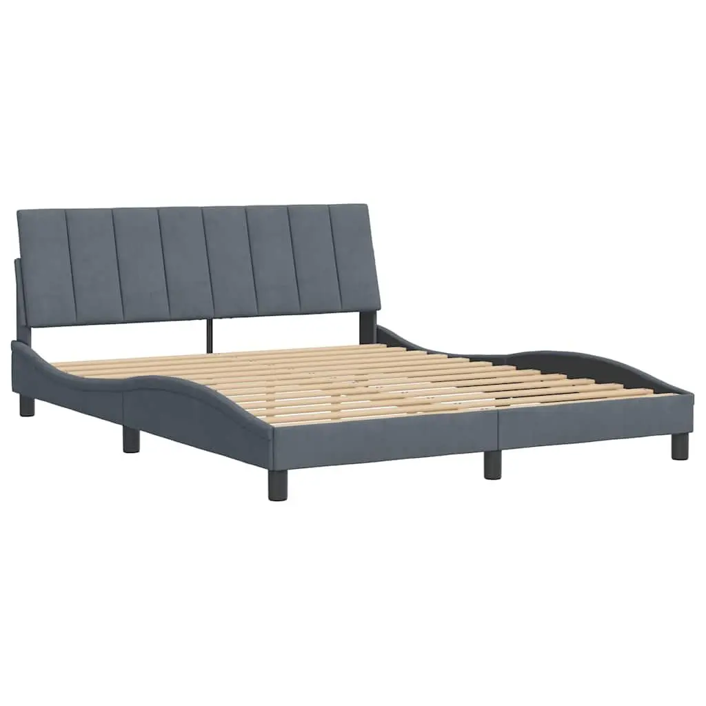 Queen Bed Frame with Headboard Velvet Grey Modern Bedroom Furniture 152x203cm