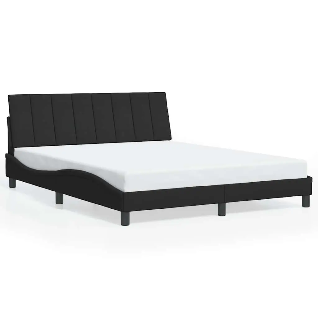 Queen Bed Frame Black Velvet Headboard Upholstered Plywood Slats 152x203cm