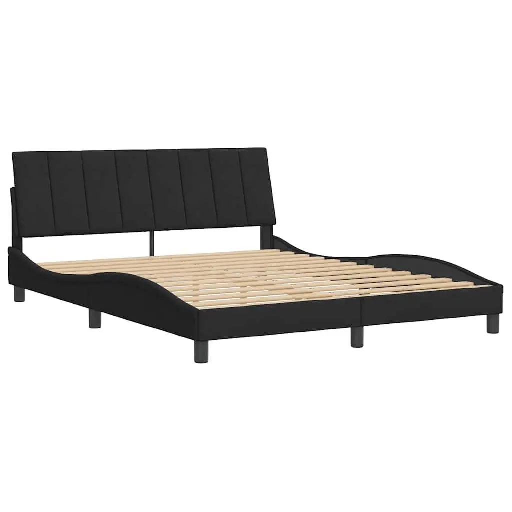 Queen Bed Frame Black Velvet Headboard Upholstered Plywood Slats 152x203cm