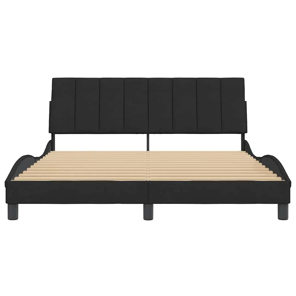 Queen Bed Frame Black Velvet Headboard Upholstered Plywood Slats 152x203cm