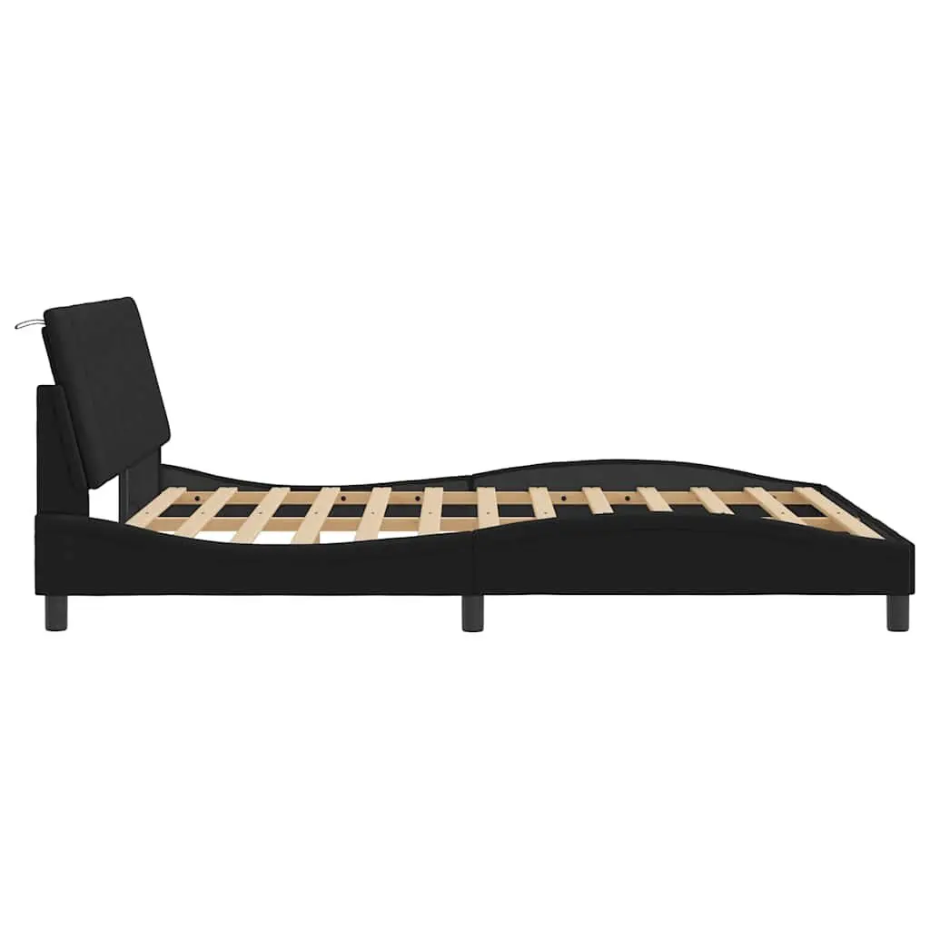 Queen Bed Frame Black Velvet Headboard Upholstered Plywood Slats 152x203cm