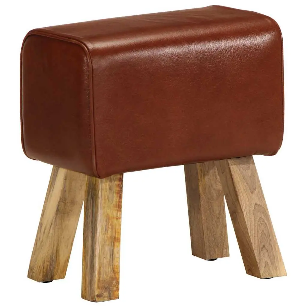 Gym Bok Bench 38cm Brown Leather Seat Solid Mango Wood Legs Padded Kitchen