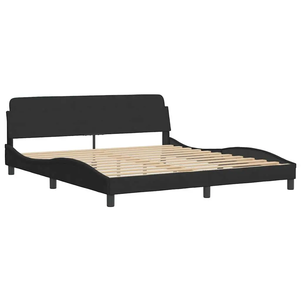 Bed Frame Black Velvet Upholstered Headboard 180x200 cm Plywood Slats