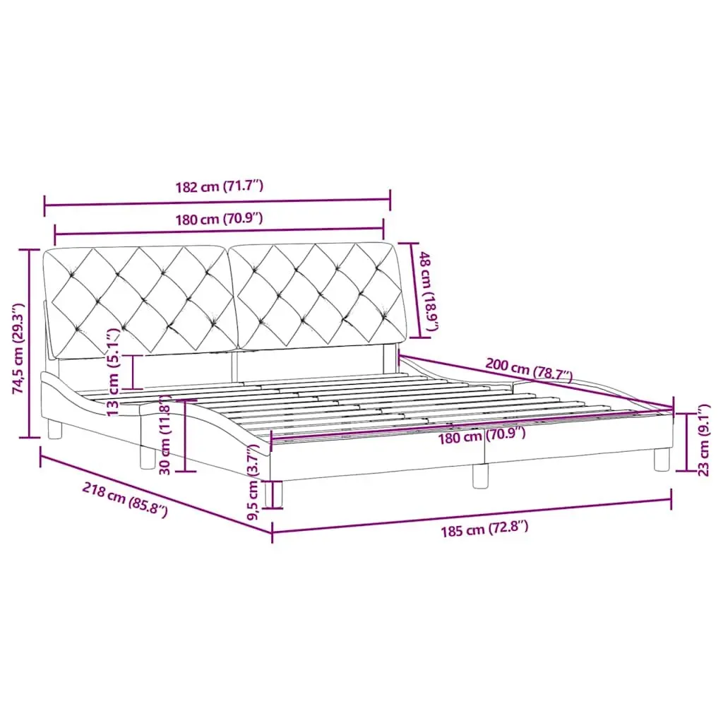 Bed Frame Black Velvet Upholstered Headboard 180x200 cm Plywood Slats