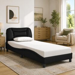 Bed Frame Black Faux Leather Headboard 90x190 cm Bedroom Furniture Slatted Base