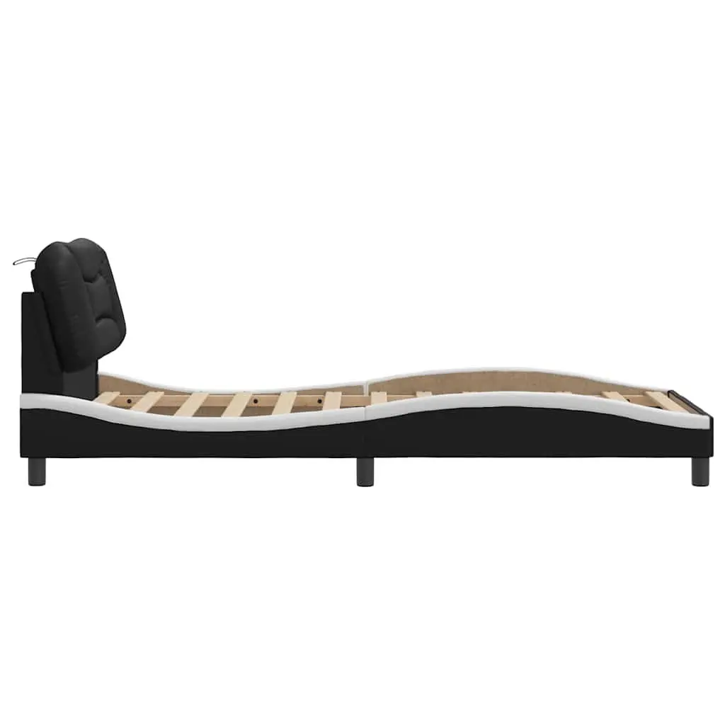 Black Bed Frame 90x190 cm with Padded Pillow