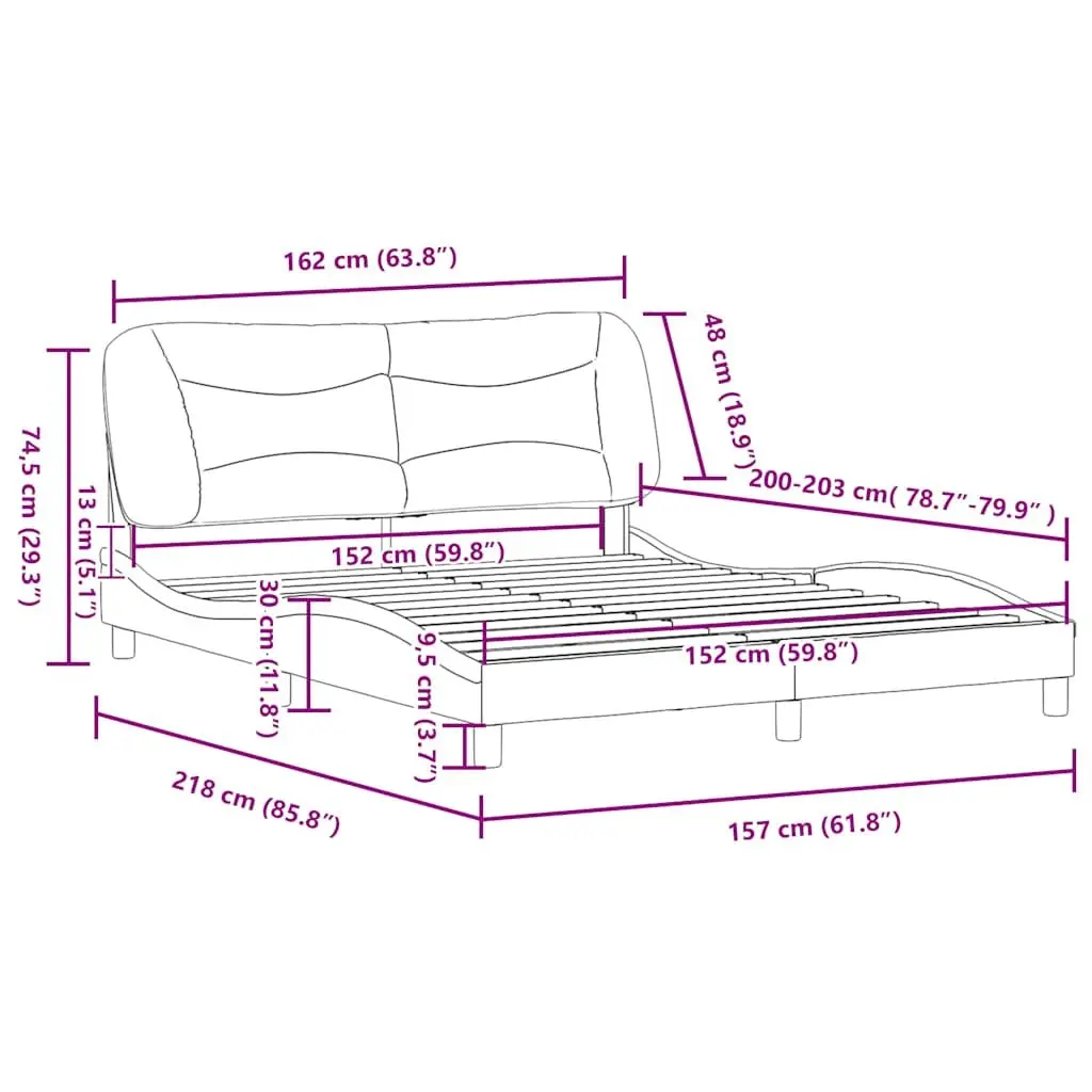 Queen Bed Frame Black Faux Leather Upholstered Headboard 152x203 cm