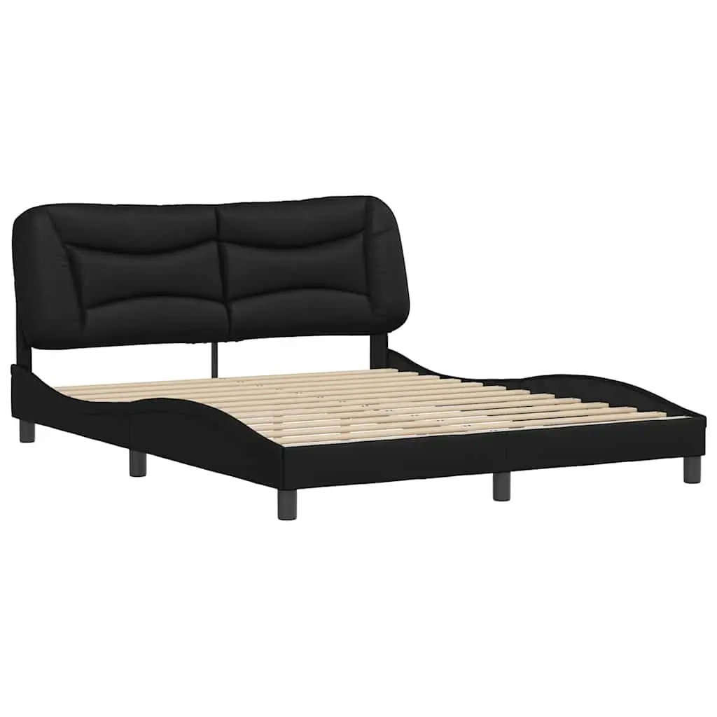 Queen Bed Frame Black Faux Leather Upholstered Headboard 152x203 cm