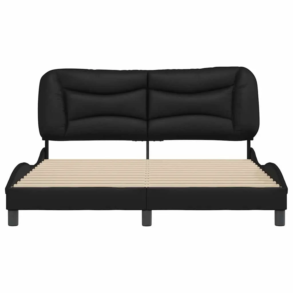 Queen Bed Frame Black Faux Leather Upholstered Headboard 152x203 cm