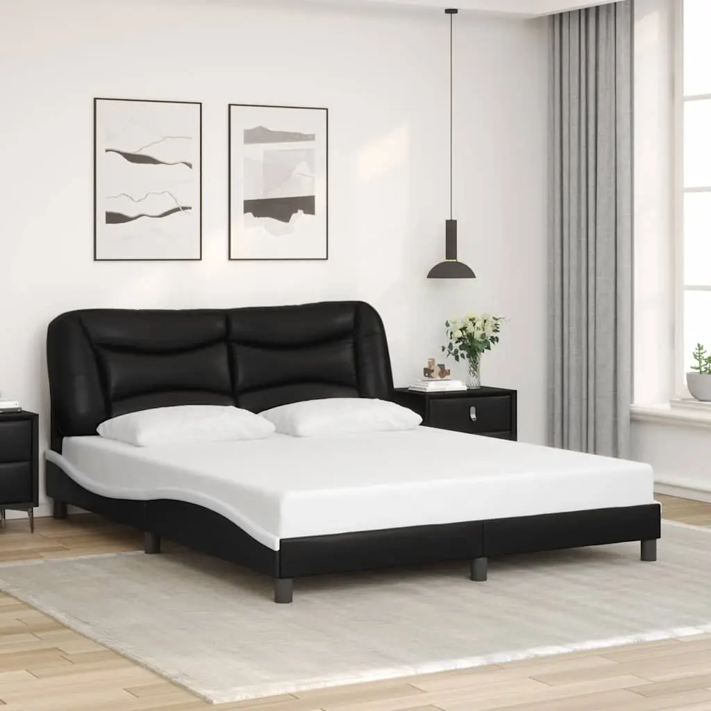Queen Bed Frame Black White Faux Leather Headboard Bedroom Furniture 152x203cm