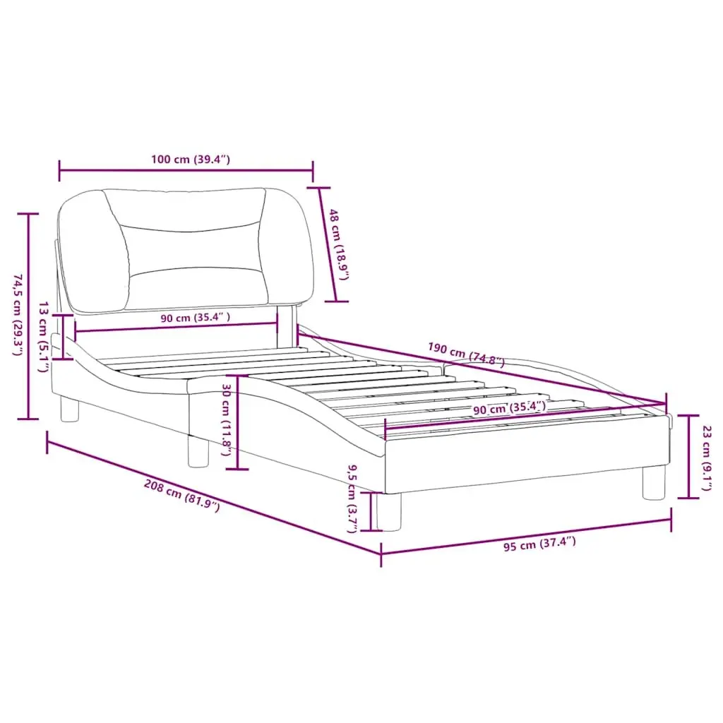 Bed Frame Fabric Headboard Slatted Base 90x190 cm Black Modern Bedroom Furniture