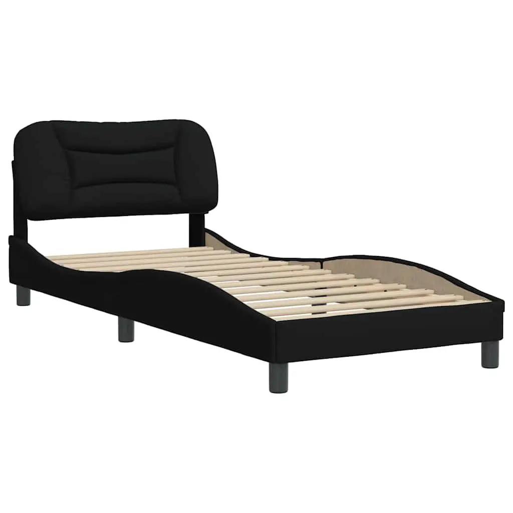 Bed Frame Fabric Headboard Slatted Base 90x190 cm Black Modern Bedroom Furniture