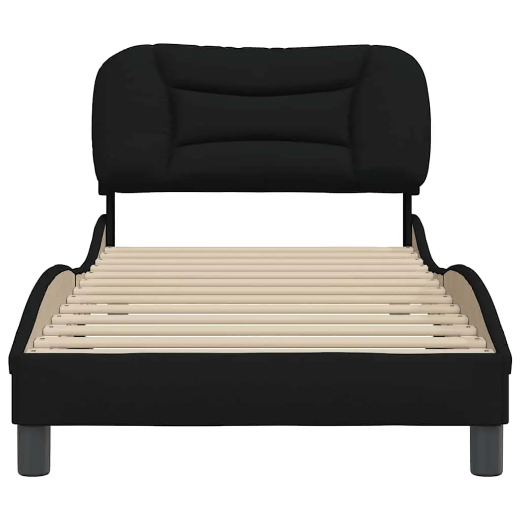 Bed Frame Fabric Headboard Slatted Base 90x190 cm Black Modern Bedroom Furniture
