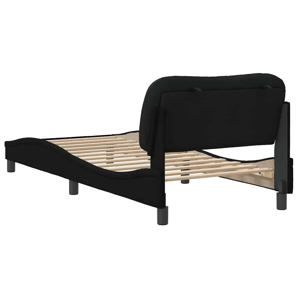 Bed Frame Fabric Headboard Slatted Base 90x190 cm Black Modern Bedroom Furniture