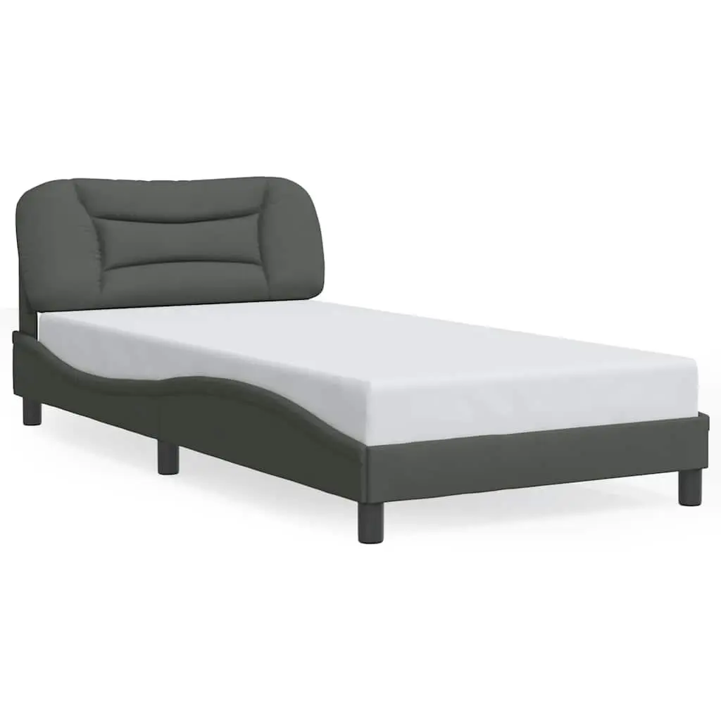 King Single Bed Frame Upholstered Headboard 107x203cm Grey Fabric Plywood Slats