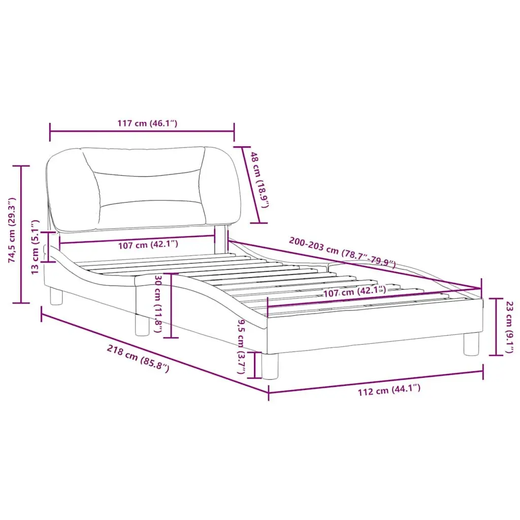 King Single Bed Frame Upholstered Headboard 107x203cm Grey Fabric Plywood Slats