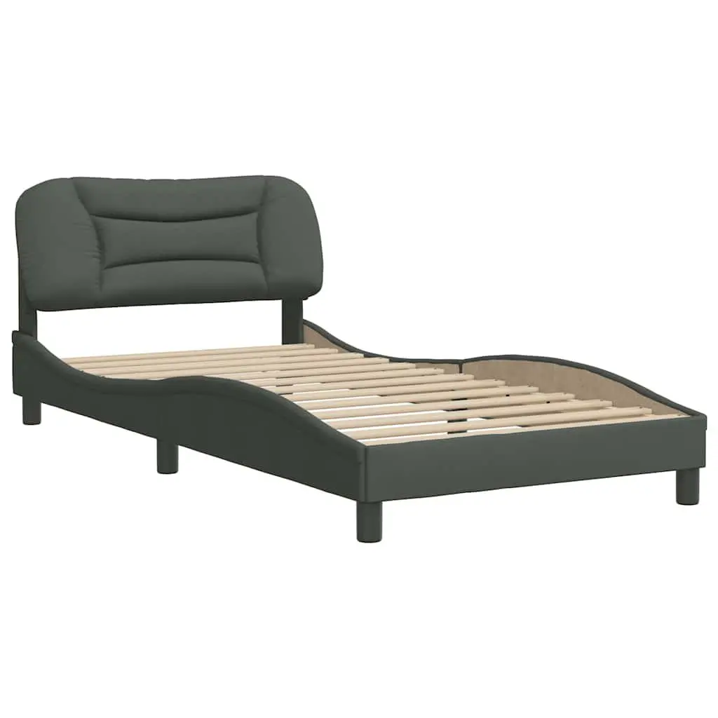 King Single Bed Frame Upholstered Headboard 107x203cm Grey Fabric Plywood Slats