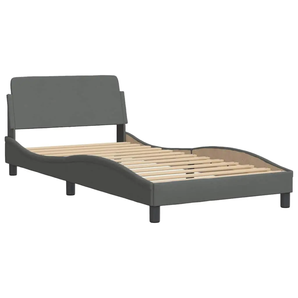 King Single Bed Frame Upholstered Headboard 107x203cm Grey Fabric Plywood Slats