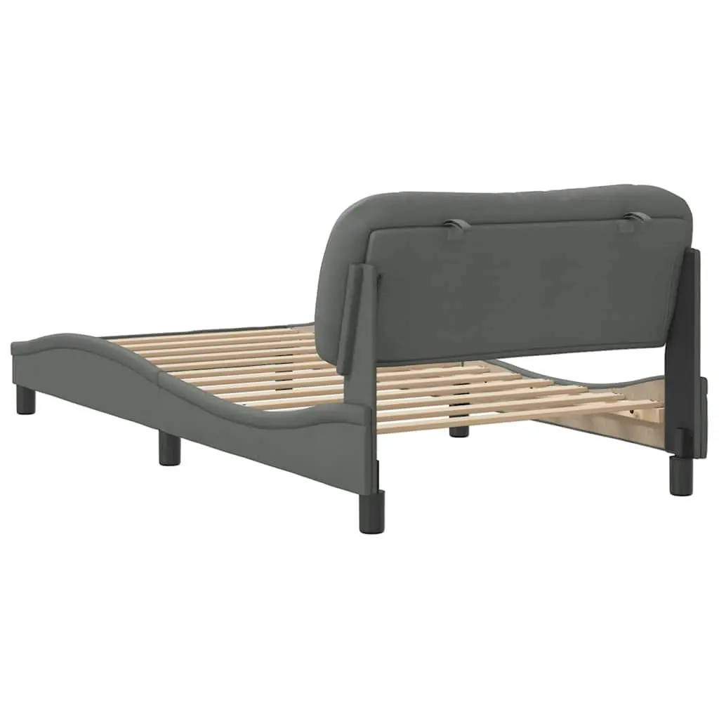 King Single Bed Frame Upholstered Headboard 107x203cm Grey Fabric Plywood Slats