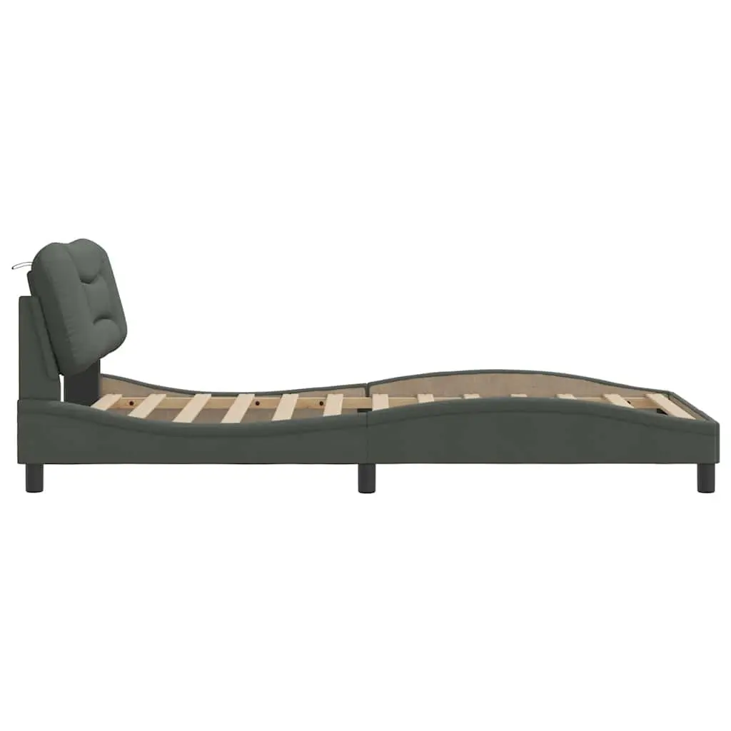 King Single Bed Frame Upholstered Headboard 107x203cm Grey Fabric Plywood Slats