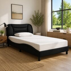 King Single Bed Frame with Fabric Headboard Plywood Slats Black 107x203 cm