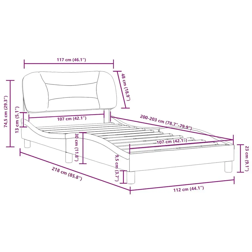 Bed Frame Fabric Headboard Black 107x203 cm