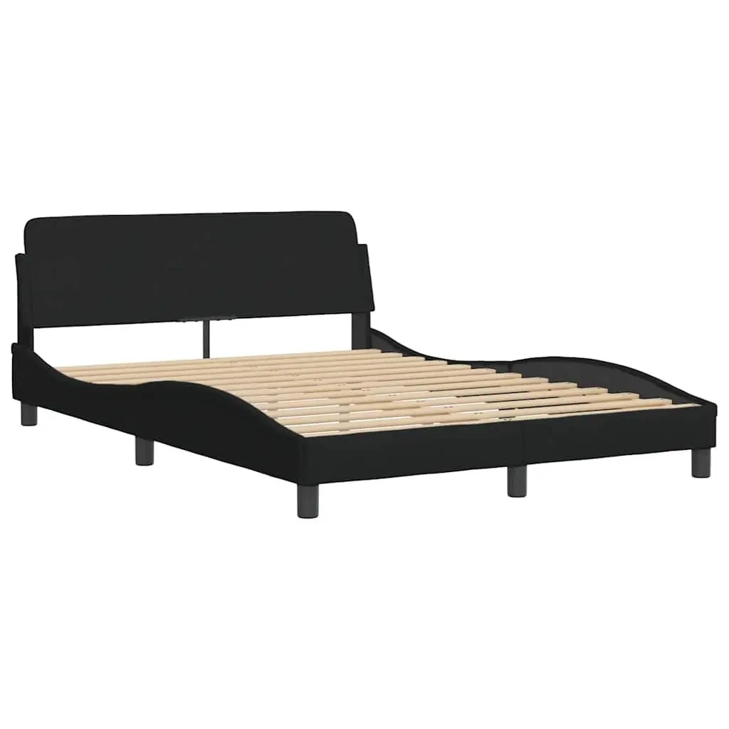 Queen Bed Frame Black Fabric Cushioned Headboard Plywood Slats 152 x 203 cm