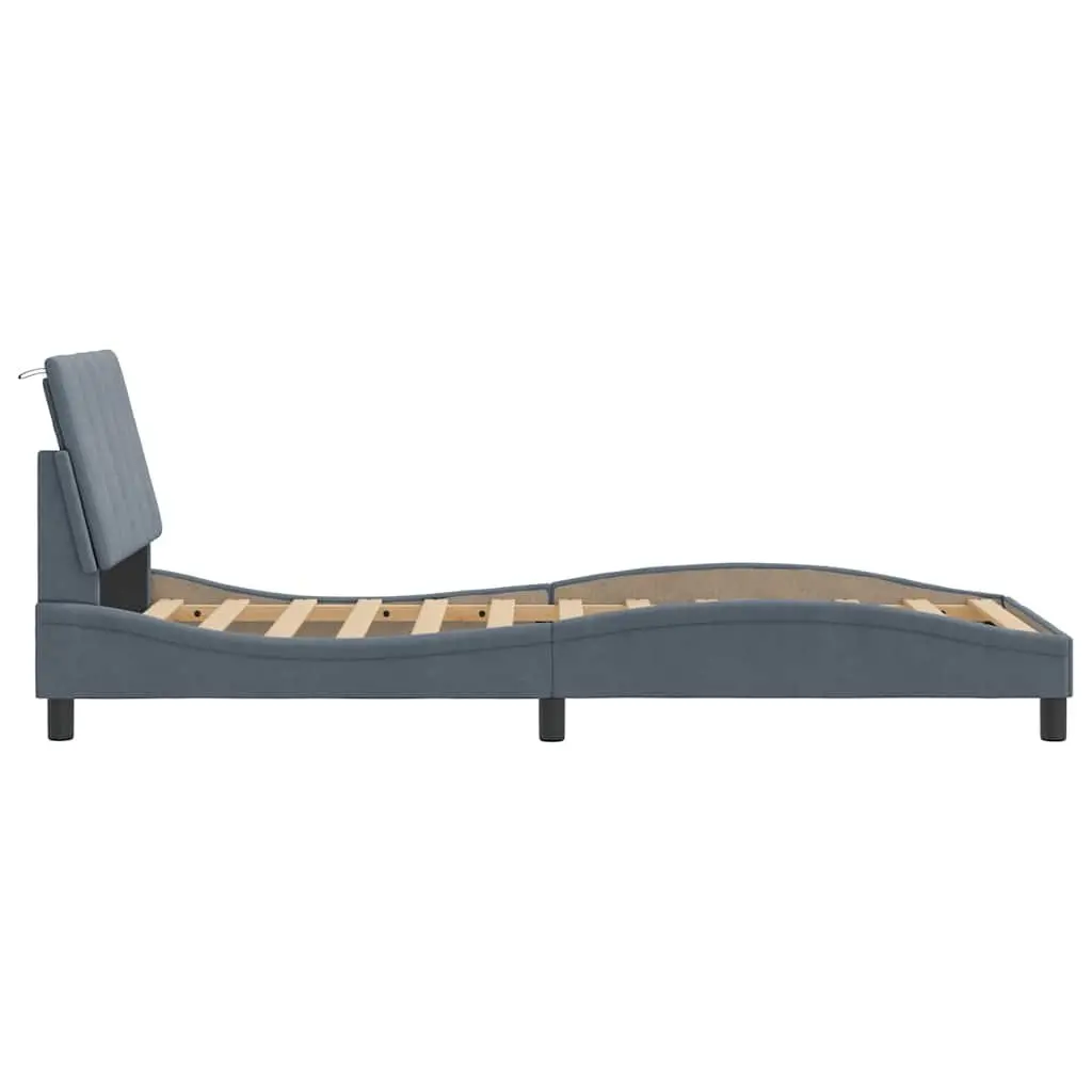 Grey Velvet Bed Frame 90x190 cm with Foam-Filled Headboard and Slatted Base for Bedroom Comfort