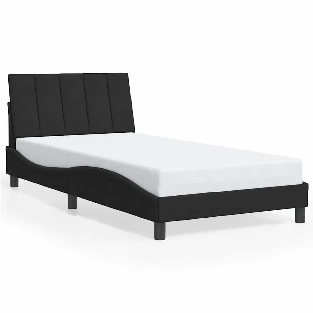 King Single Bed Frame Velvet Black 107x203 cm
