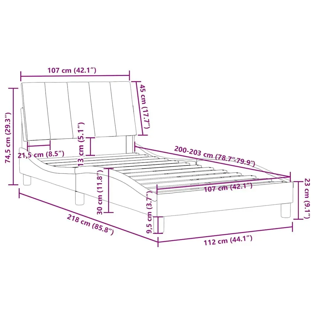 King Single Bed Frame Velvet Black 107x203 cm