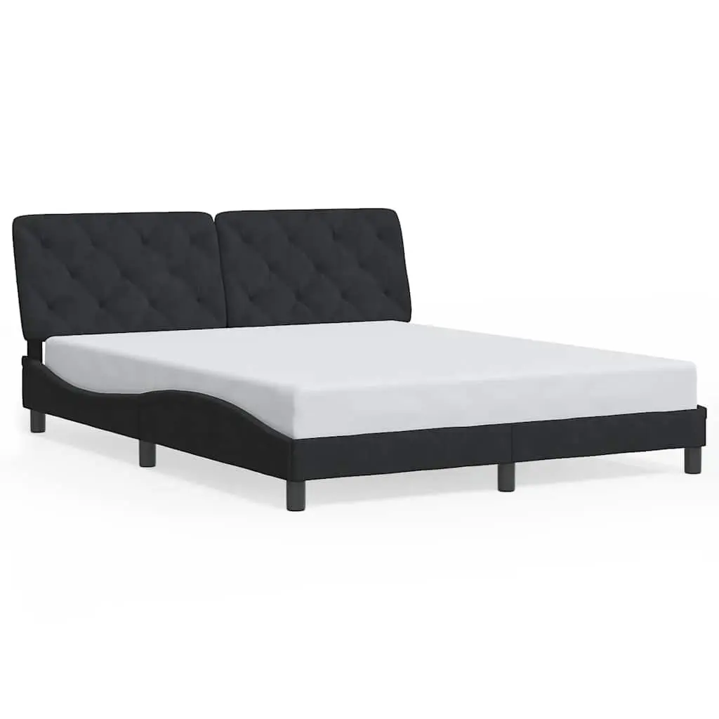 Queen Bed Frame Black Velvet Headboard 152x203cm Plywood Slats