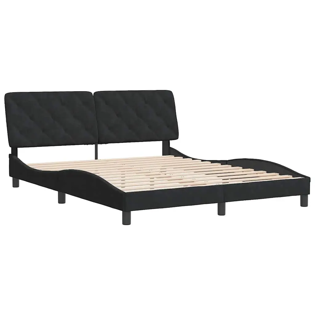 Queen Bed Frame Black Velvet Headboard 152x203cm Plywood Slats