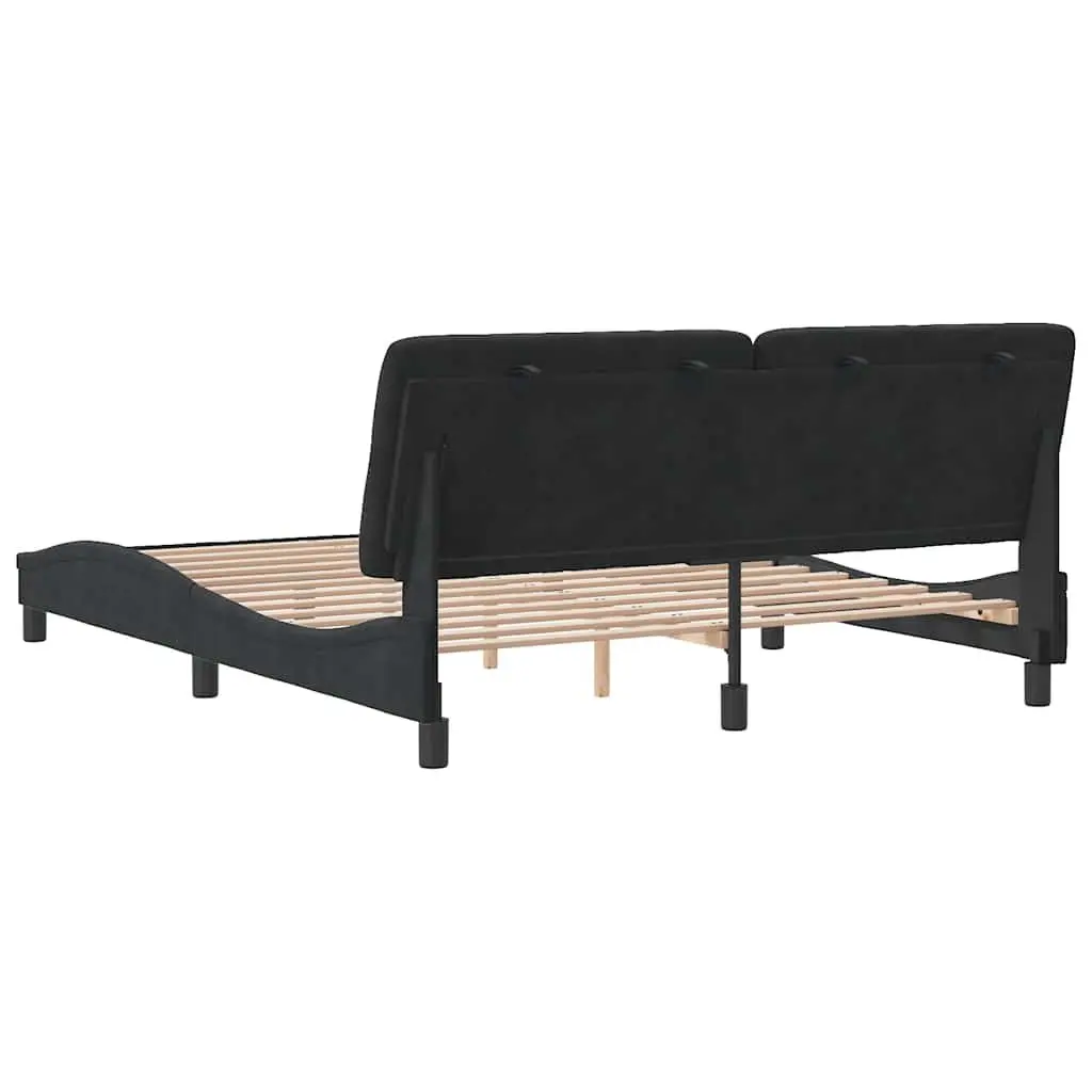 Queen Bed Frame Black Velvet Headboard 152x203cm Plywood Slats