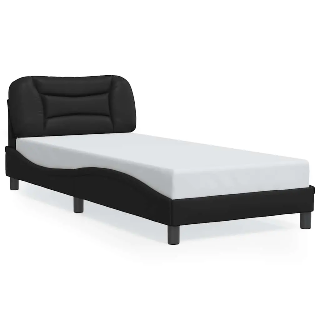 Bed Frame Black Faux Leather Upholstered Headboard 90x190 cm Slatted Base