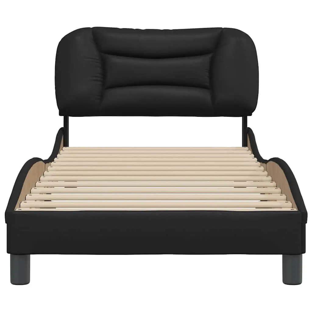 Bed Frame Black Faux Leather Upholstered Headboard 90x190 cm Slatted Base