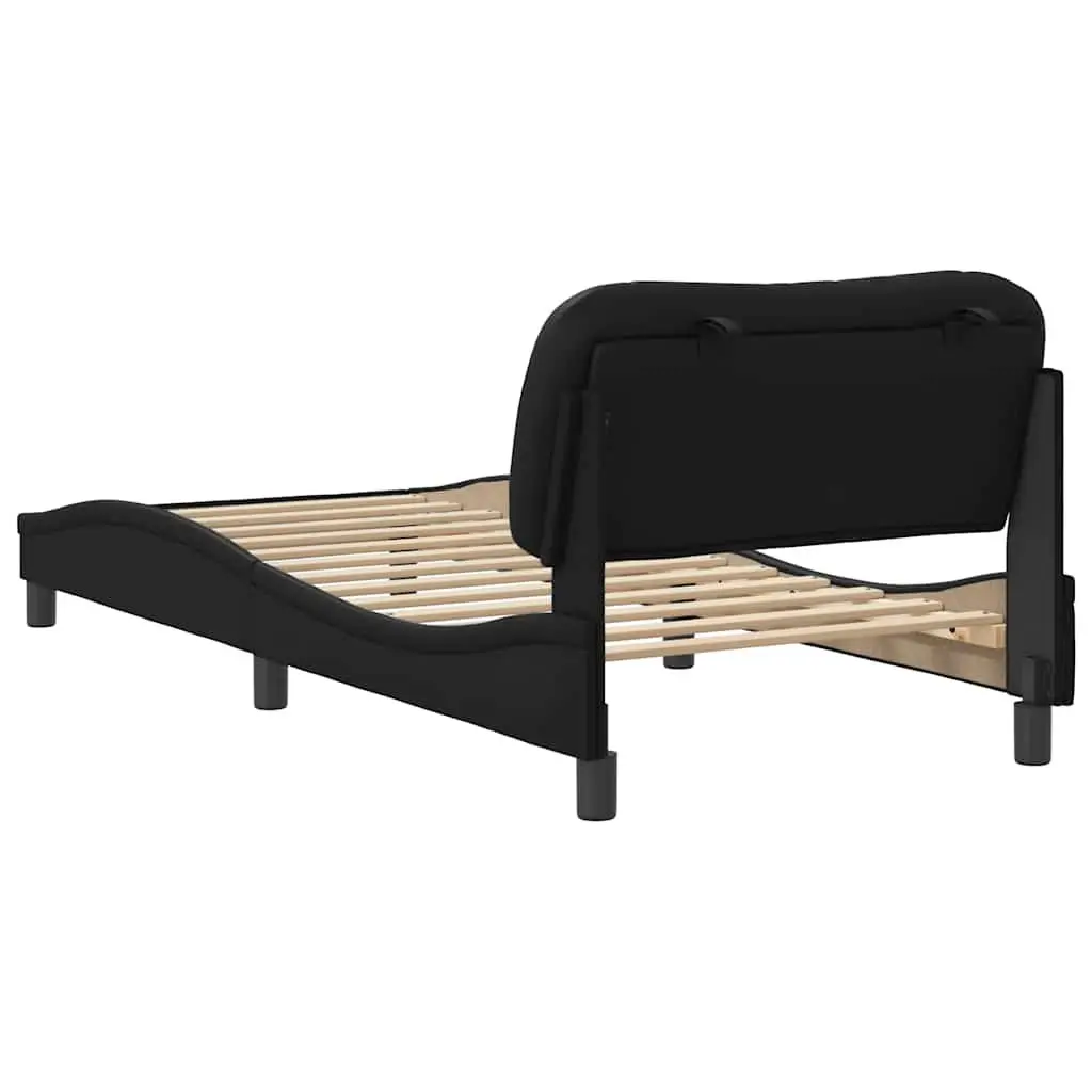 Bed Frame Black Faux Leather Upholstered Headboard 90x190 cm Slatted Base