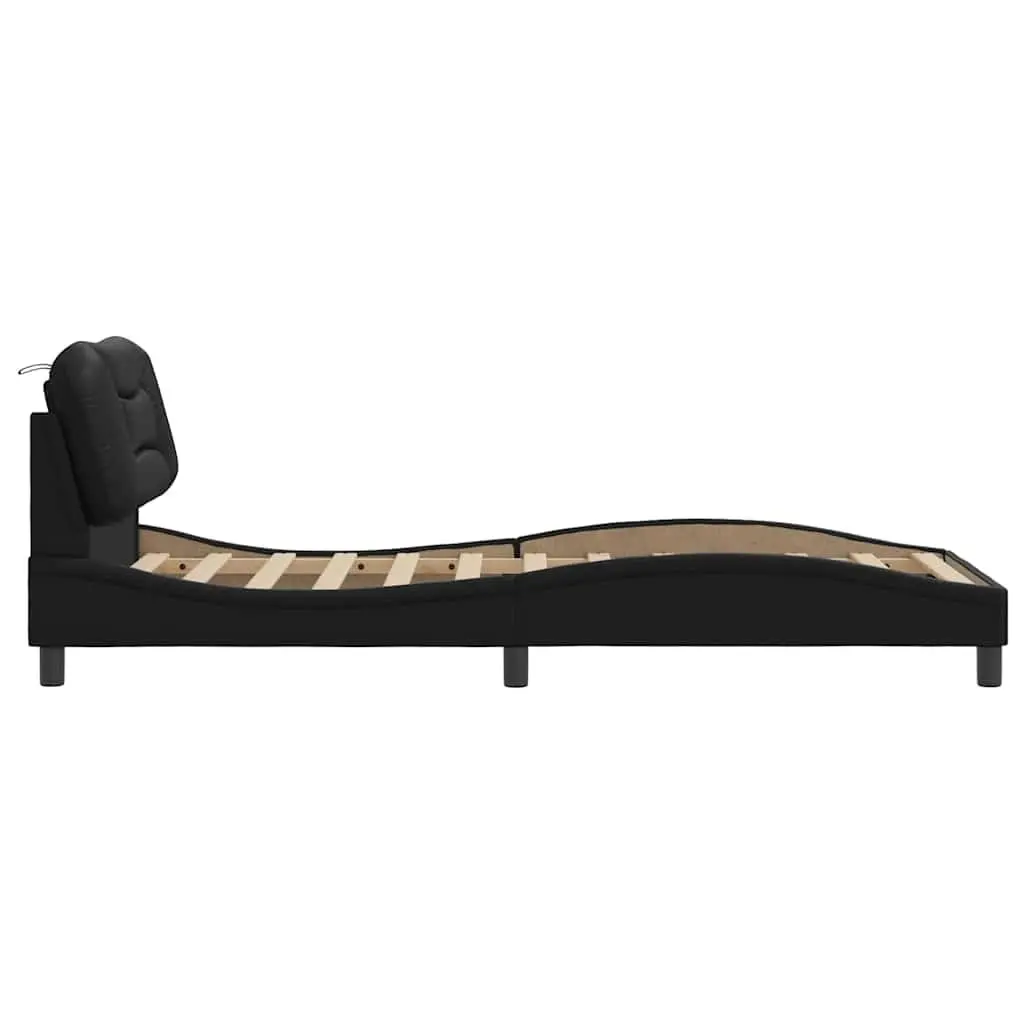 Bed Frame Black Faux Leather Upholstered Headboard 90x190 cm Slatted Base