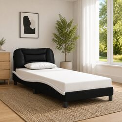 Bed Frame 90x190 cm with Headboard White Black Faux Leather Slatted Base