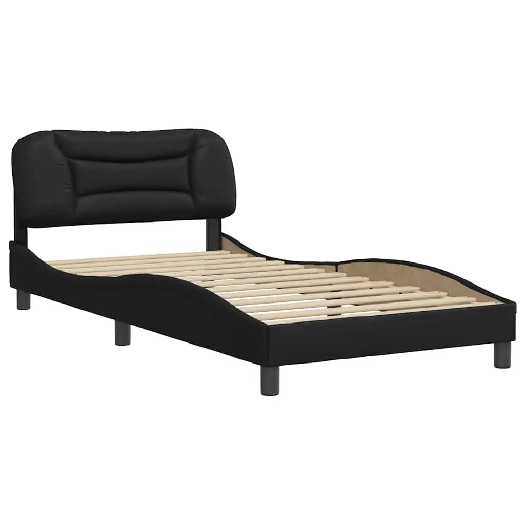 King Single Bed Frame Black Faux Leather Headboard Bedroom Furniture 107x203 cm