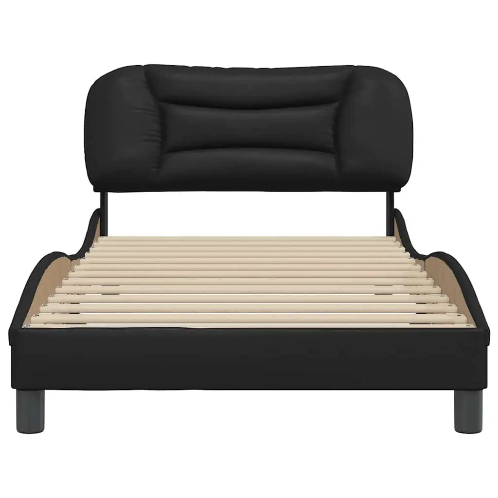 King Single Bed Frame Black Faux Leather Headboard Bedroom Furniture 107x203 cm
