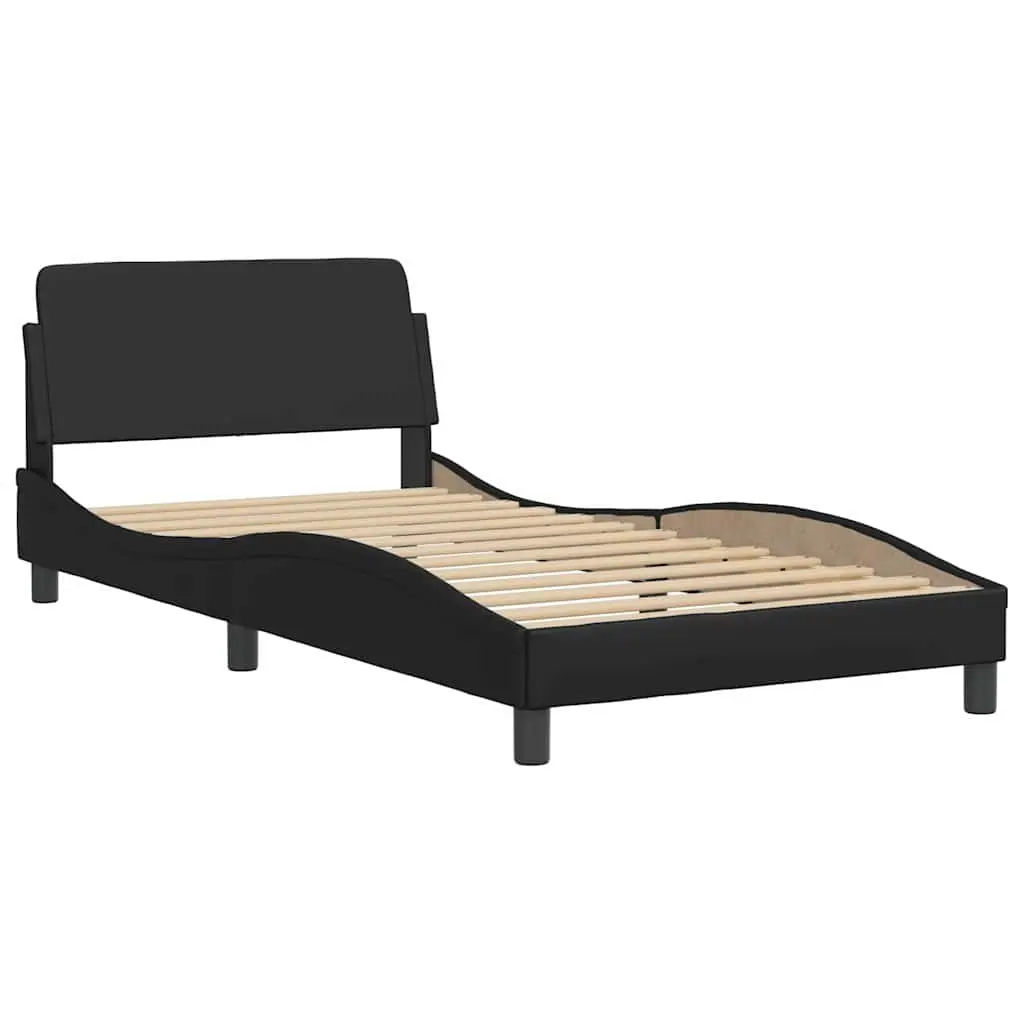 King Single Bed Frame Black Faux Leather Headboard Bedroom Furniture 107x203 cm