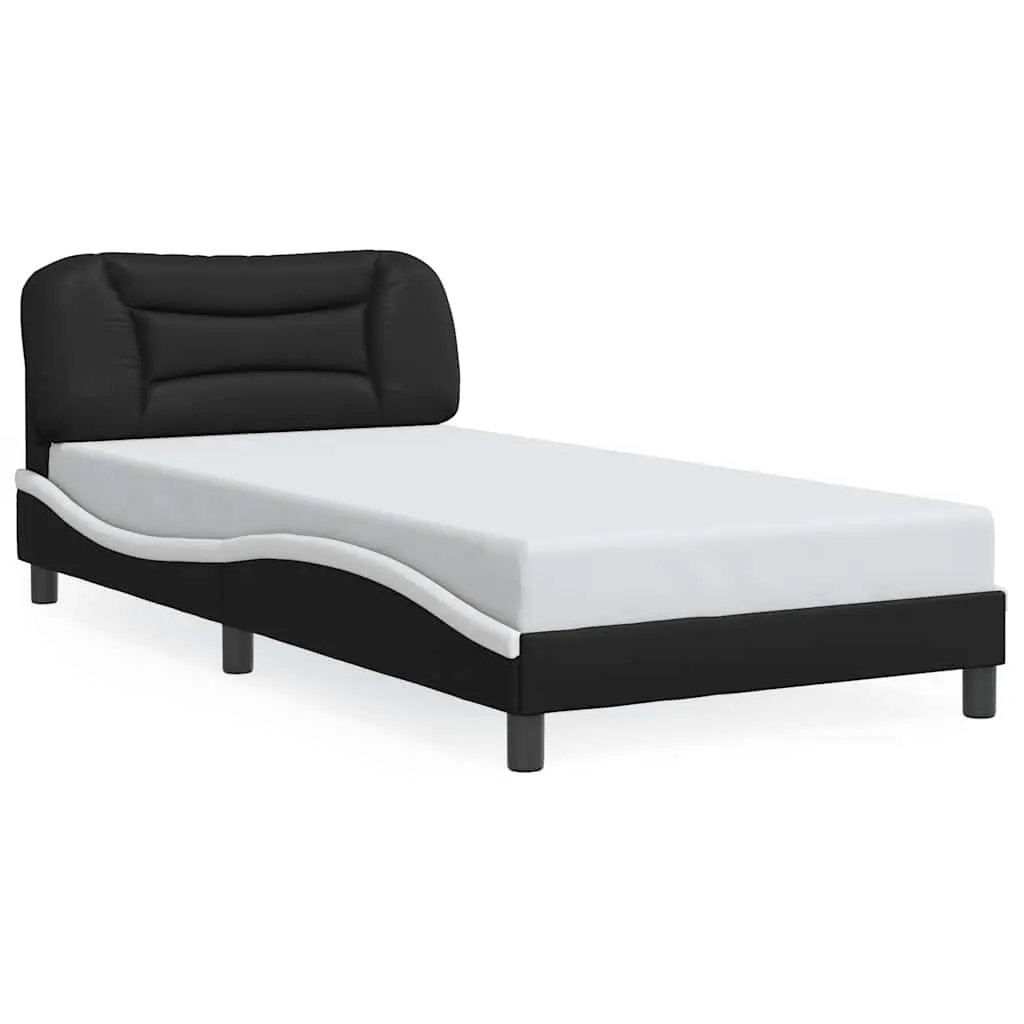 King Single Bed Frame Faux Leather White Black 107x203cm