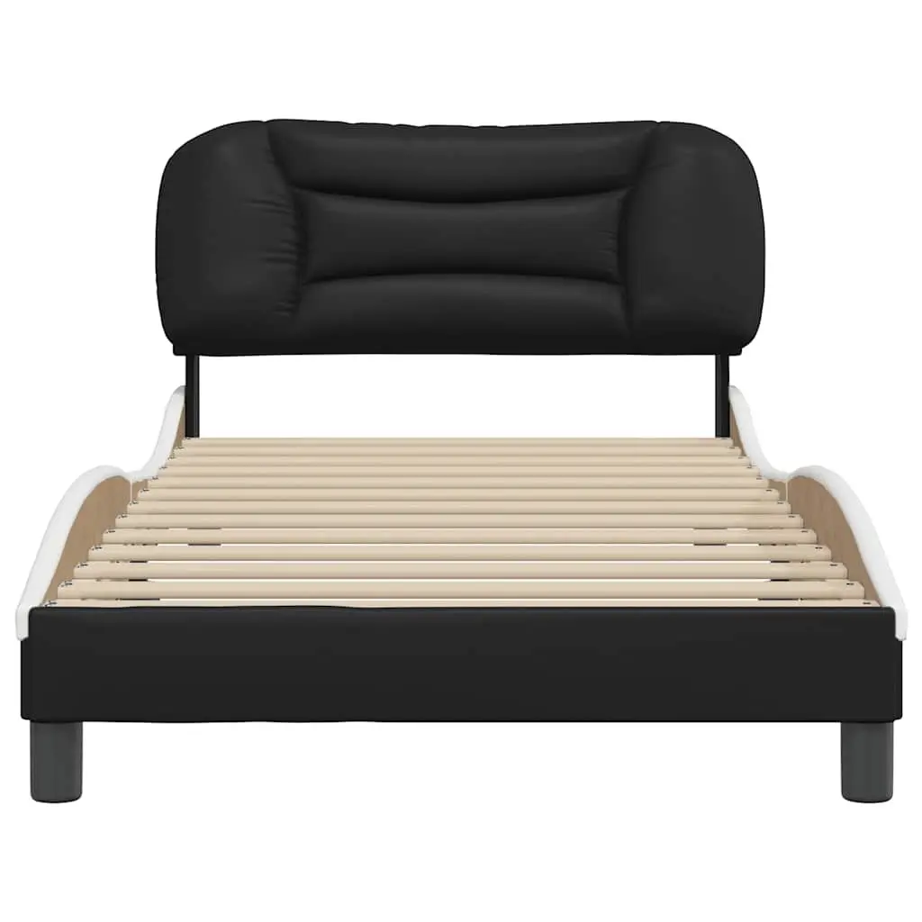 King Single Bed Frame Faux Leather White Black 107x203cm